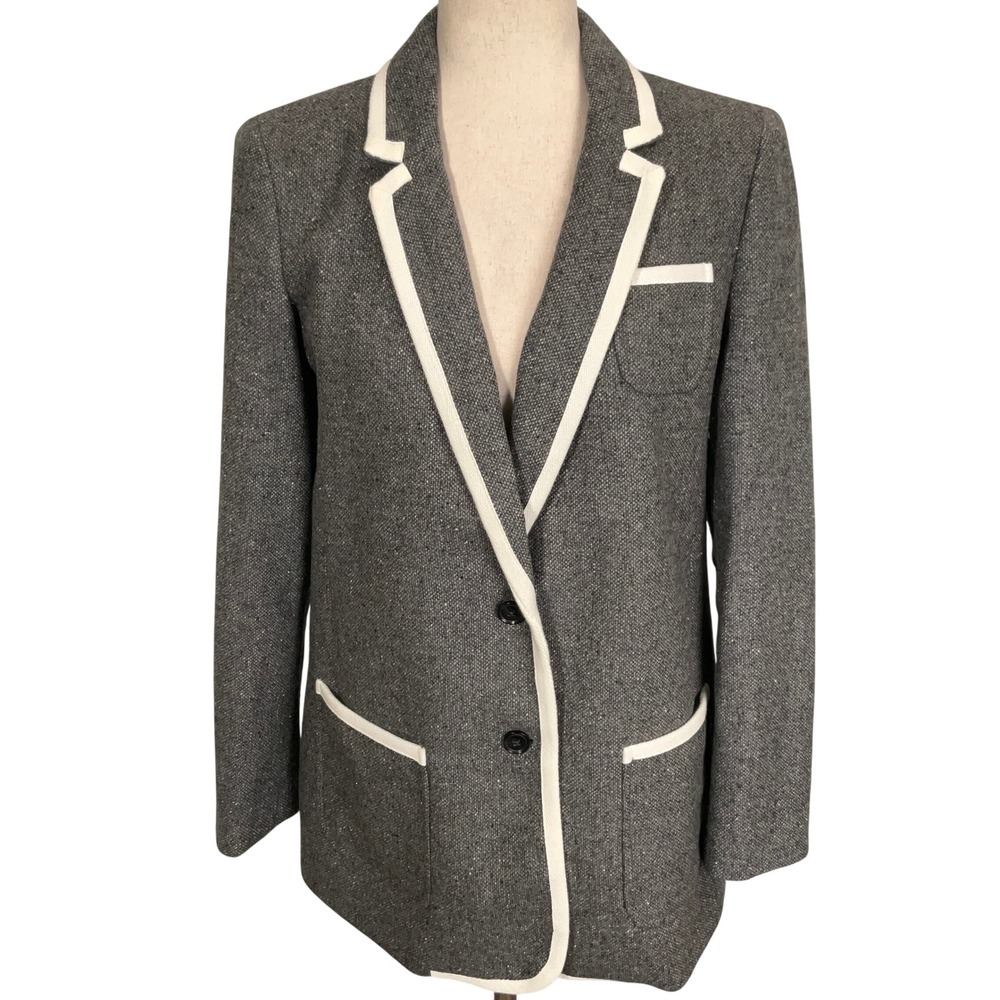 Banana Republic Hacking Blazer Womens 12P Gray Tweed Preppy Equestrian Jacket